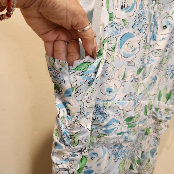 LOFT Women's Floral.Light Blue Cotton Midi Dress Size 12 - Picture 8 of 12